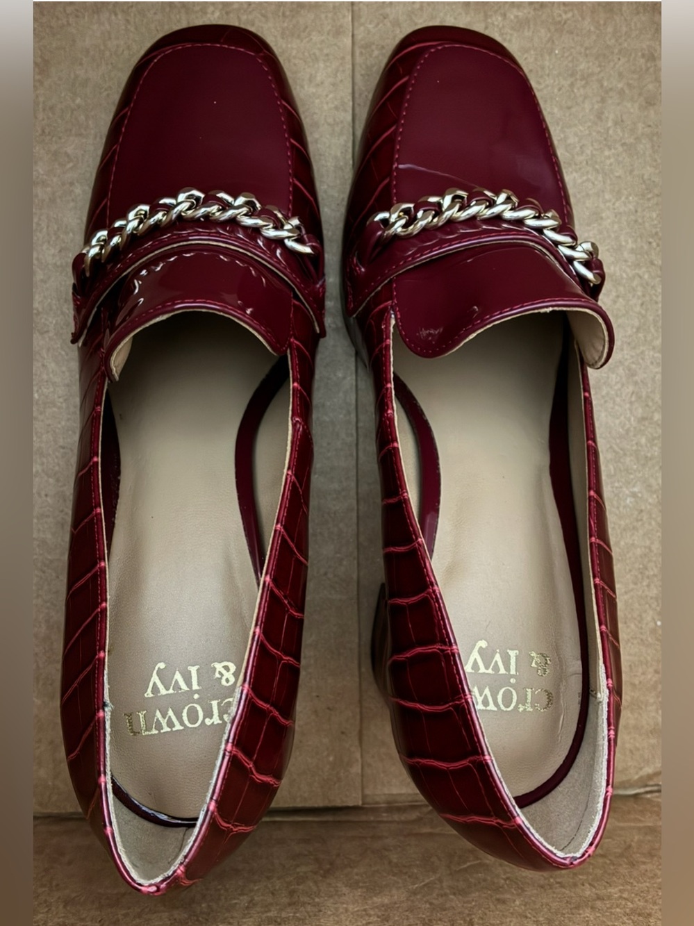crown & ivy Burgundy Patent Chain-Trim Loafers